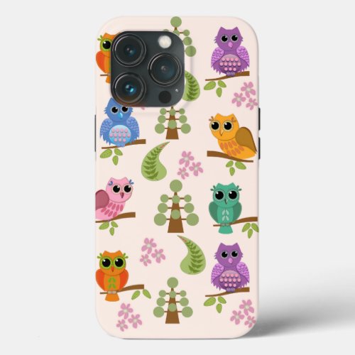 Cute owls trees flowers iPhone 13 pro case