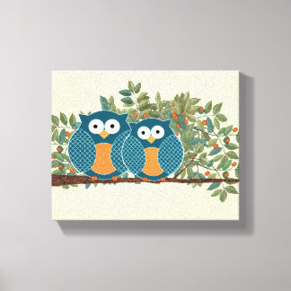 Cute Owls Vintage Love Birds Canvas Print