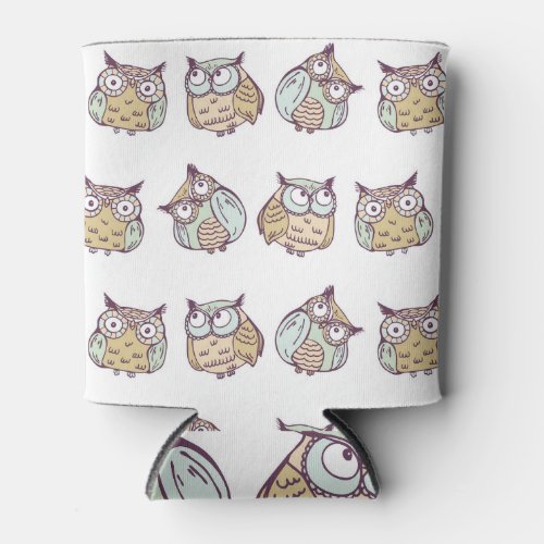 Cute owls vintage seamless pattern can cooler