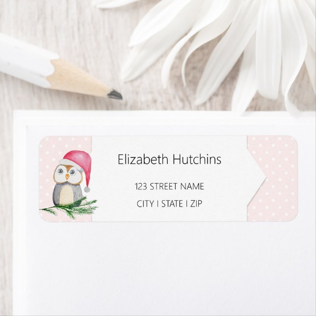 Cute Owls Watercolor Pattern Monogrammed Label (Insitu)