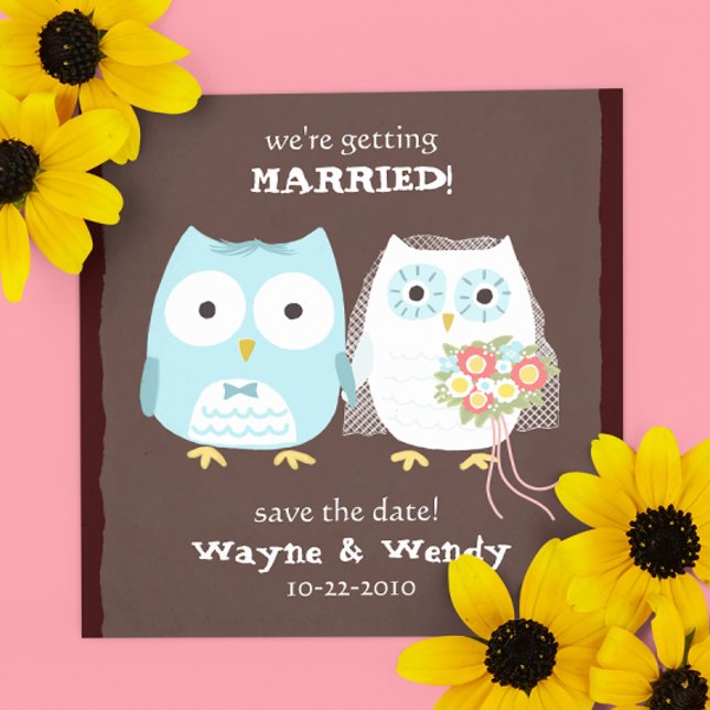 Cute Owls Wedding Bride and Groom Save the Date (Creator Uploaded)