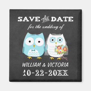Cute Owls Wedding Chalkboard Style Save the Date Magnet