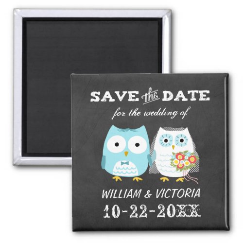 Cute Owls Wedding Chalkboard Style Save the Date Magnet