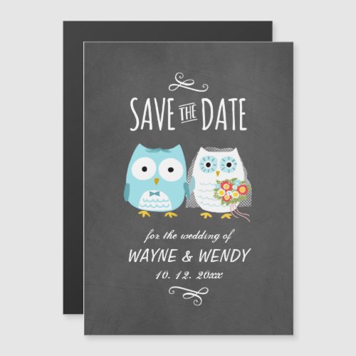 Cute Owls Wedding Chalkboard Style Save the Date Magnetic Invitation