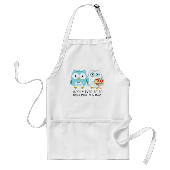 Cute Owls Wedding Newlywed Couple Personalized Adult Apron (Front)