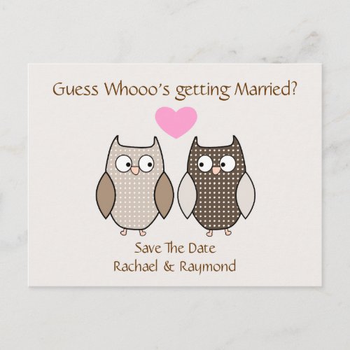 Cute Owls Wedding Save the Date Post Card
