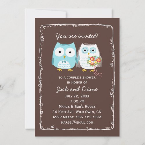 Owls Wedding Shower for Bride and Groom Custom Invitation