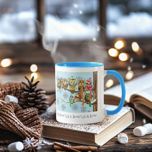 Cute Owls Winter Snowflakes Blue Playful Mug