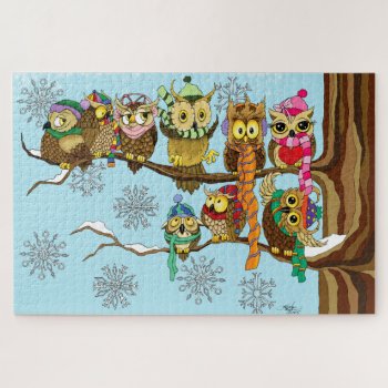 Cute Owls Winter Snowflakes Jigsaw Puzzle by tigressdragon at Zazzle