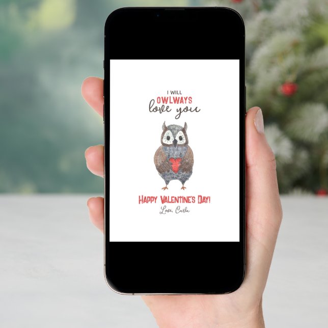 Cute Owlways Love You Valentine's Day Holiday Card (Front Digital)