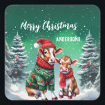 Cute OX bull Cow Santa Christmas birthday party Square Sticker<br><div class="desc">Cute OX bull Cow Santa Christmas birthday snow party</div>