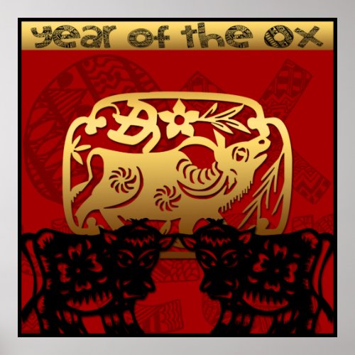 Cute Ox Chinese New Year Zodiac Birthday 40x40 P Poster