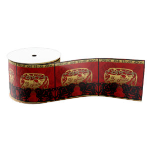 Cute Ox Chinese Year 2021 Zodiac Birthday Large R Grosgrain Ribbon