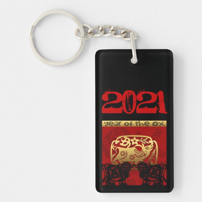 Cute Ox Chinese Year 2021 Zodiac Birthday Name K Keychain (Front)