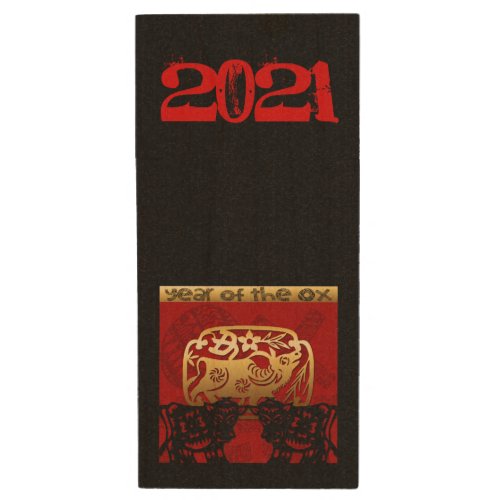Cute Ox Chinese Year 2021 Zodiac Birthday Name USB Wood Flash Drive
