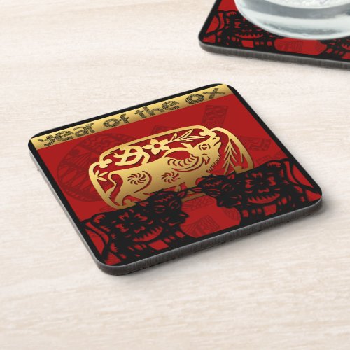 Cute Ox Chinese Year Zodiac Birthday HPC Beverage Coaster