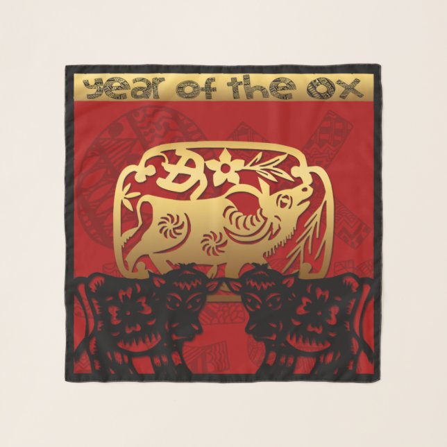Cute Ox Chinese Year Zodiac Birthday SqCS Scarf (Front)