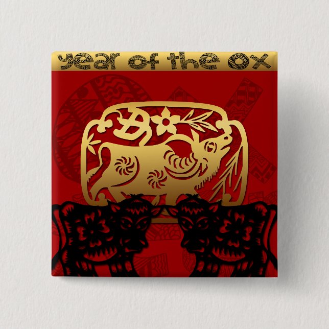 Cute Ox Chinese Year Zodiac Birthday Square B Button (Front)