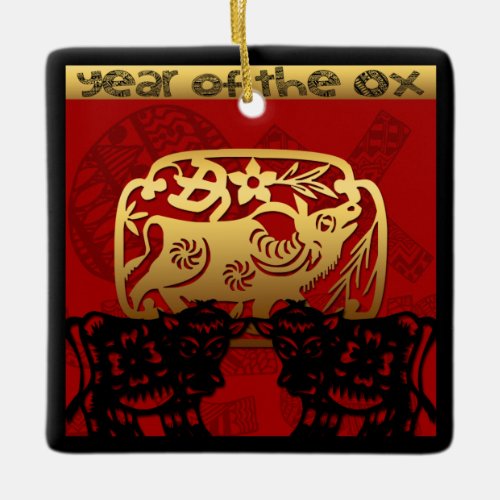 Cute Ox Chinese Year Zodiac Birthday Square O Ceramic Ornament