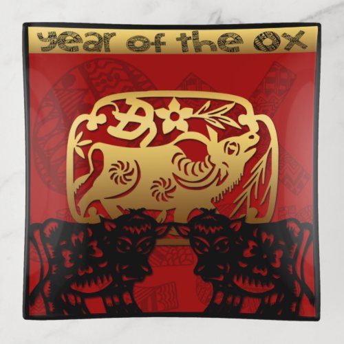 Cute Ox Chinese Year Zodiac Birthday Square TT Trinket Tray