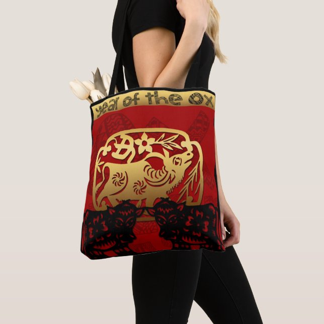 Cute Ox Chinese Year Zodiac Birthday Tote Bag (Close Up)