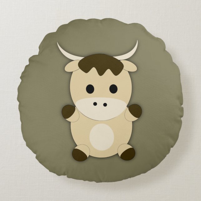 Cute Ox Round Pillow (Front)