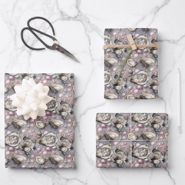 cute oyster shells pearls tiled  wrapping paper sheets (Front)