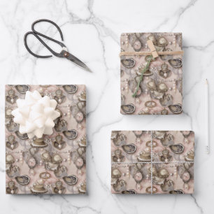cute oyster shells pearls tiled wrapping paper sheets