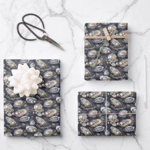 cute oysters and pearls tiled pattern wrapping paper sheets
