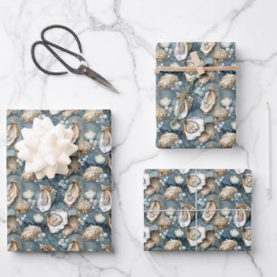 cute oysters and pearls tiled pattern wrapping paper sheets