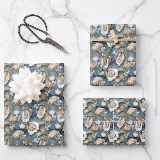 cute oysters and pearls tiled pattern wrapping paper sheets (Front)