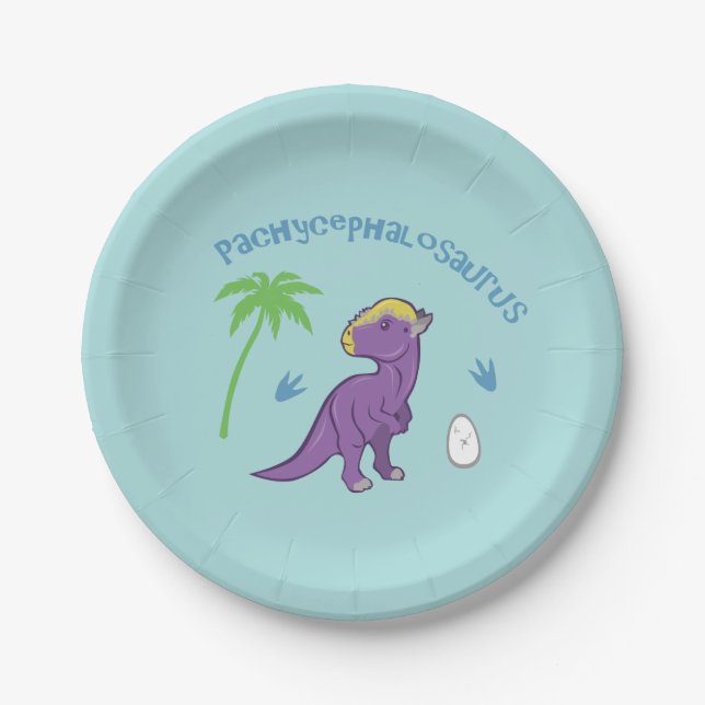 Cute Pachycephalosaurus Paper Plates (Front)