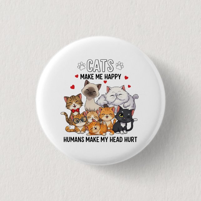 Cute Pack of Happy Cats Button (Front)