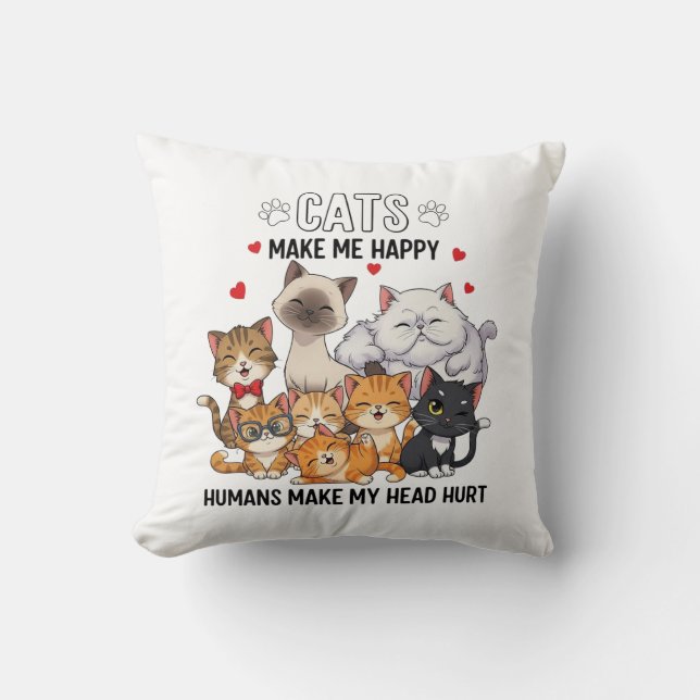Cute Pack of Happy Cats Throw Pillow (Front)