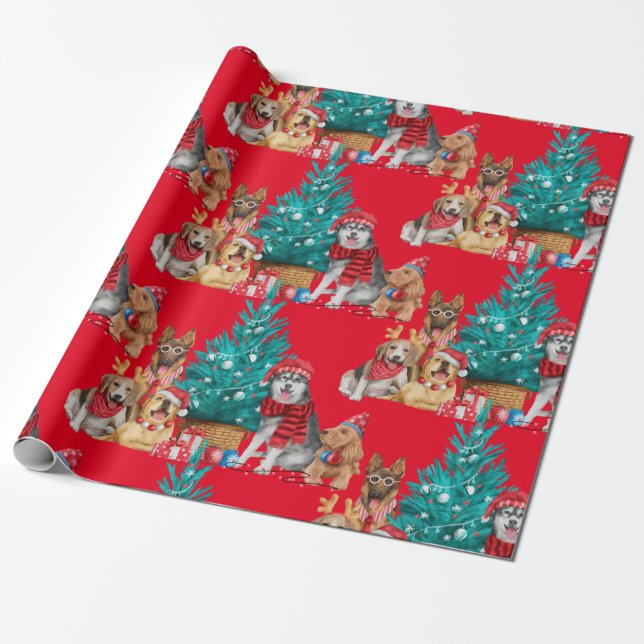 Cute pack of  various Dogs cristmas tree  Wrapping Paper (Creator Uploaded)