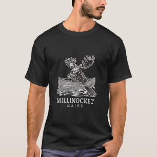 Cute Paddling Moose in Millinocket Maine Canoe ME T-Shirt
