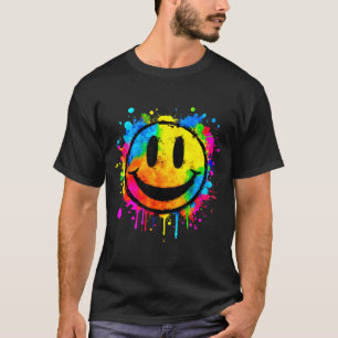 Cute Paint Splash Happy Smile Face 70s Tie Dye Smi T-Shirt