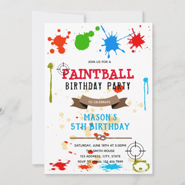 Cute paintball birthday party invitation (Front)