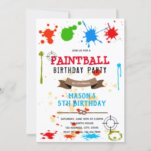 Cute paintball birthday party invitation