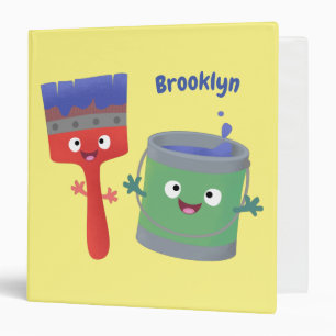 Cute paintbrush and paint cartoon characters 3 ring binder