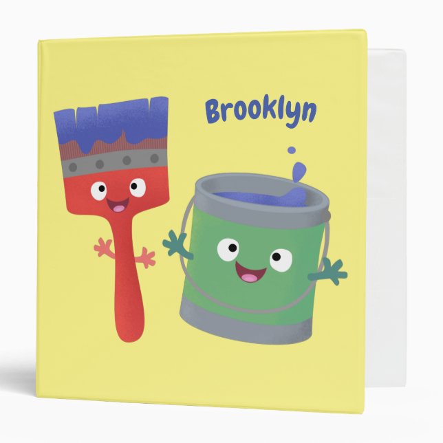 Cute paintbrush and paint cartoon characters 3 ring binder (Front/Inside)