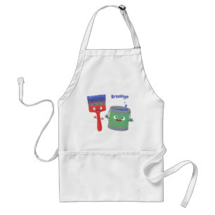 Cute paintbrush and paint cartoon characters adult apron