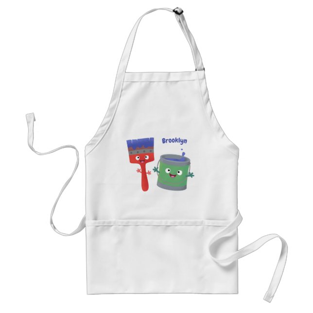 Cute paintbrush and paint cartoon characters  adult apron (Front)