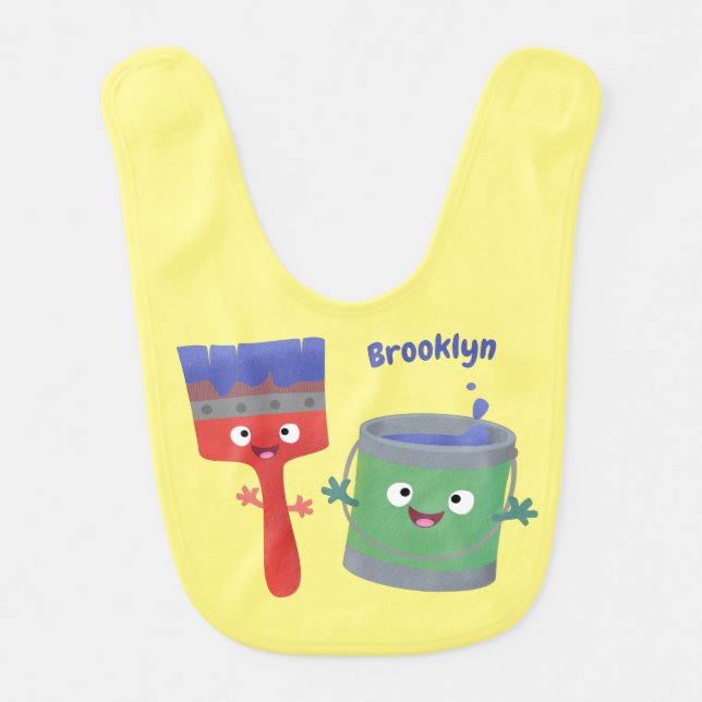 Cute paintbrush and paint cartoon characters baby bib (Front)