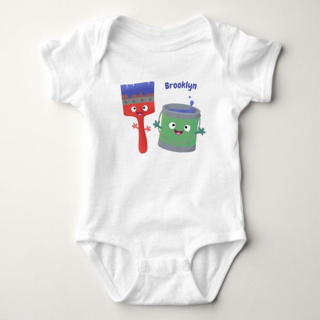Cute paintbrush and paint cartoon characters baby bodysuit (Front)