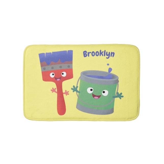 Cute paintbrush and paint cartoon characters bath mat (Front)