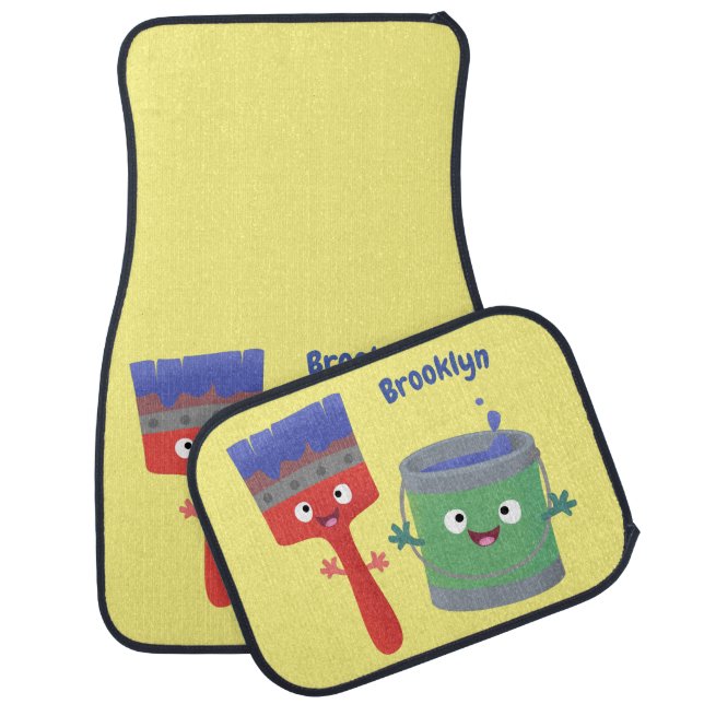 Cute paintbrush and paint cartoon characters car floor mat (Set)