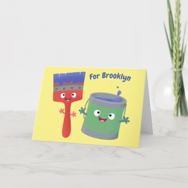 Cute paintbrush and paint cartoon characters card (Front)