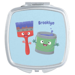 Cute paintbrush and paint cartoon characters compact mirror
