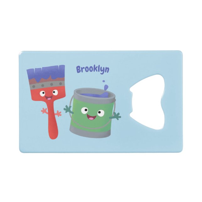 Cute paintbrush and paint cartoon characters credit card bottle opener (Front (Horizontal))